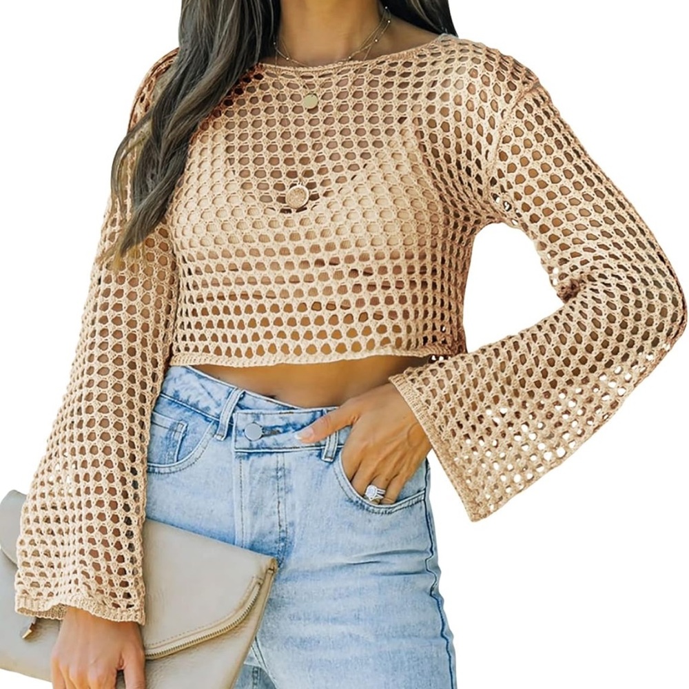 Brown and White Crop Cut Out Blouse